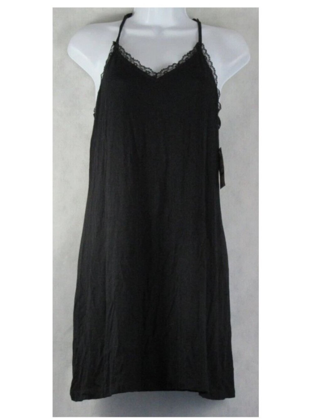 INC Women's Soft Rayon Blend Lace-Back Knit Chemise Nightgown, Black, Small